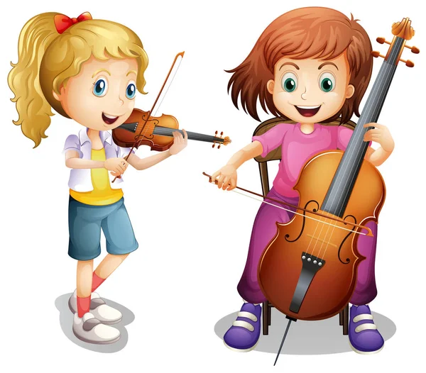 Девушки играют на скрипке и виолончели — стоковый вектор