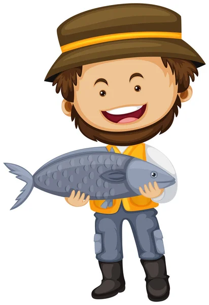 Pescador sosteniendo peces grandes en las manos — Vector de stock