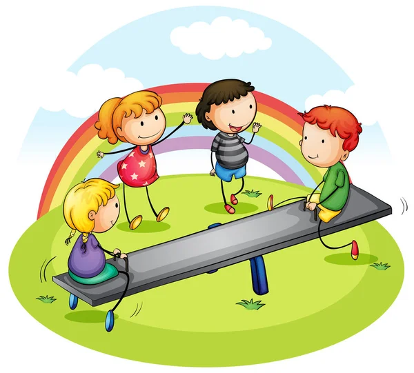 Mnoho dětí hraje houpačka v parku — Stockový vektor