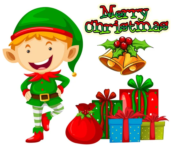 Christmas elf and christmas presents — Stock Vector