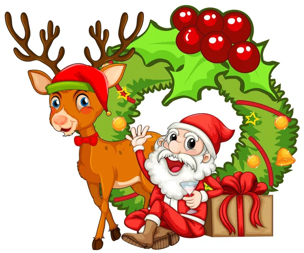 Різдвяна тема з Сантою та оленями — стоковий вектор