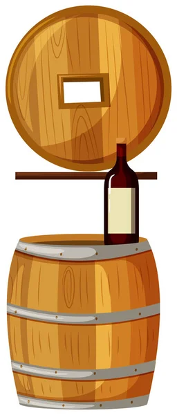 Botella de vino en barril de madera — Vector de stock