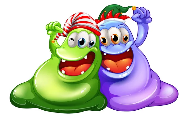Christmas theme with two monsters having party — Stock Vector
