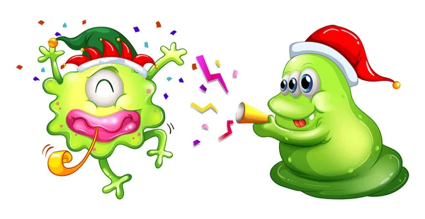 Christmas theme with two aliens in party hats — Stock Vector