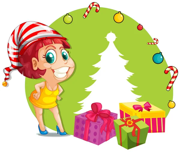 Tema natalizio con donna e regali — Vettoriale Stock