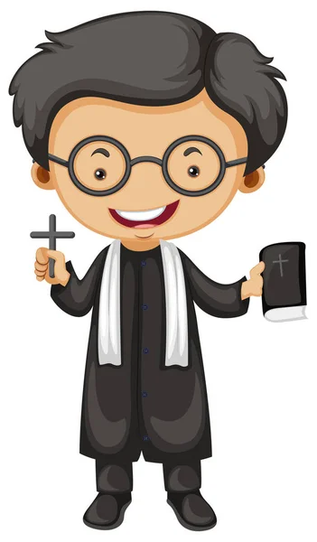 Sacerdote sosteniendo la Biblia y la cruz — Vector de stock