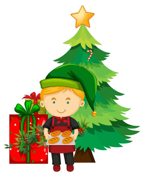 Tema natalizio con fornaio e albero — Vettoriale Stock