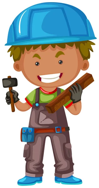 Carpenter with hammer and wood — Stock Vector