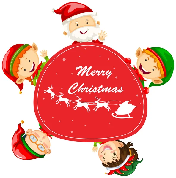 Modèle de carte de Noël avec Père Noël et elfes — Image vectorielle