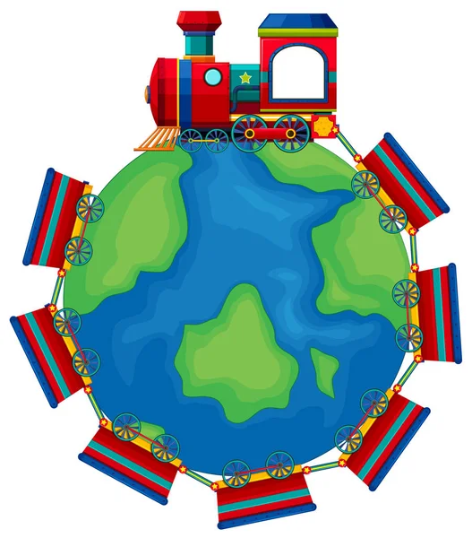 Trein rijden rond de wereld — Stockvector