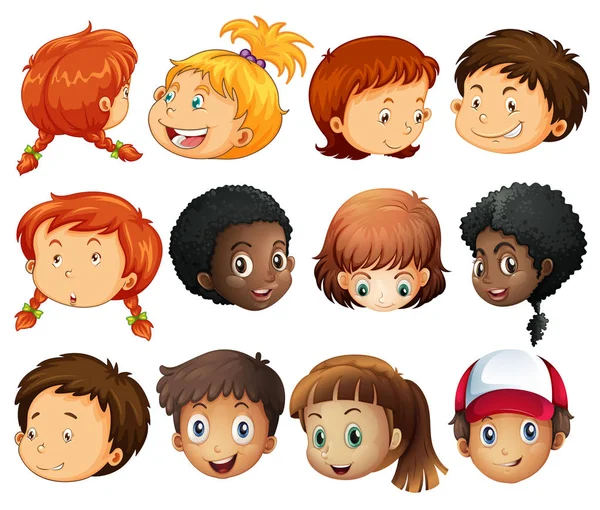 Different faces of boys and girls — Stock Vector