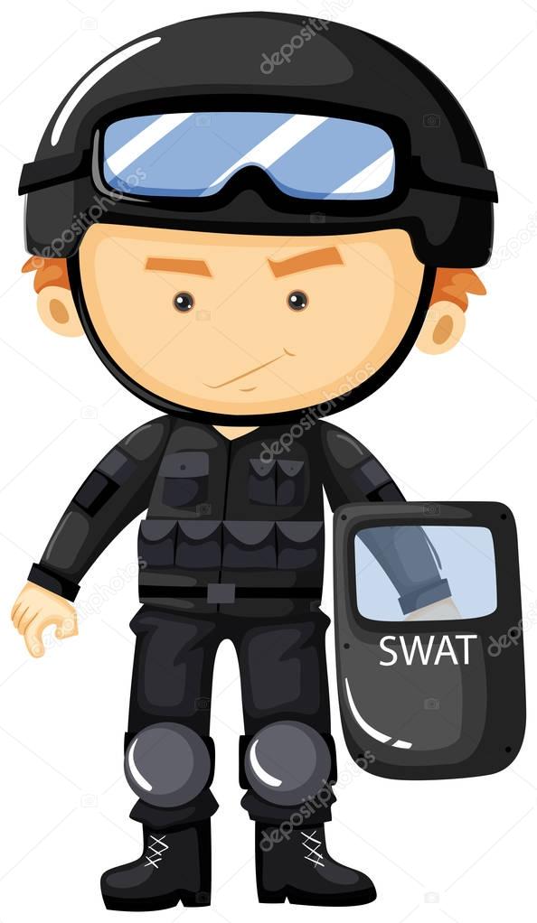 SWAT in black safety suit