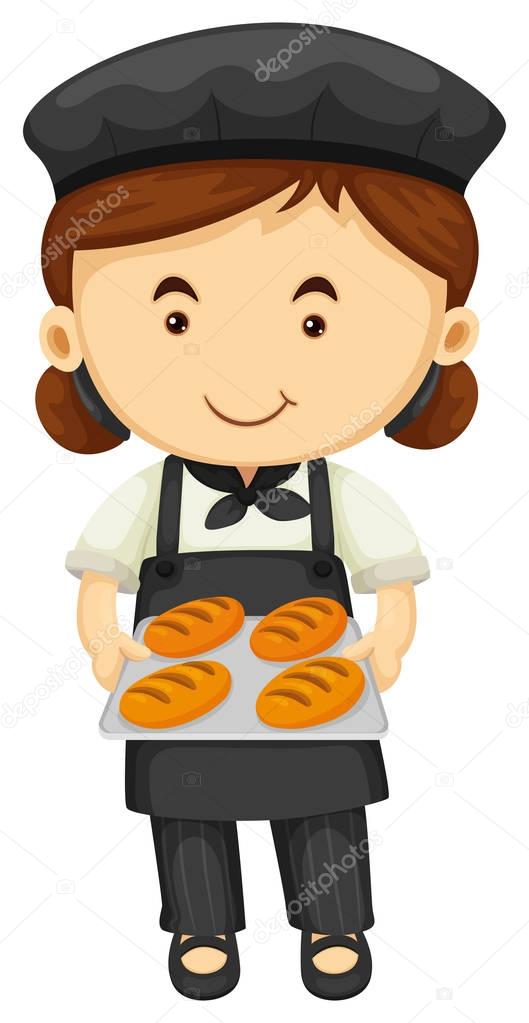 Female baker in black apron and hat