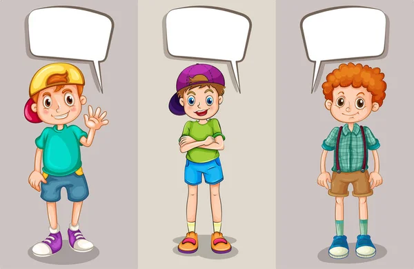 Speech bubbles design with three boys — Stock Vector