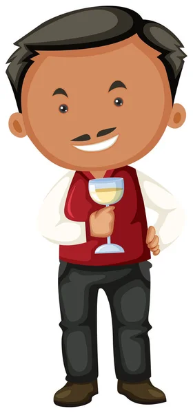 Wijnmaker holding glas witte wijn — Stockvector