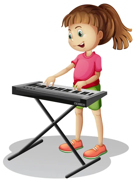 Chica jugando con piano electrónico — Vector de stock