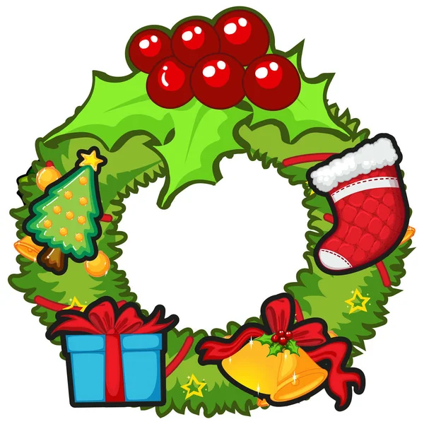 Karácsonyi koszorú, csengő és a mistletoes — Stock Vector