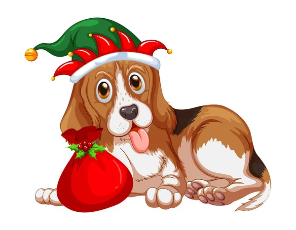 Kerstmis thema hond feest hoed te dragen — Stockvector