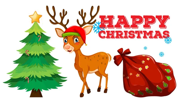 与驯鹿和圣诞树圣诞主题 — 图库矢量图片