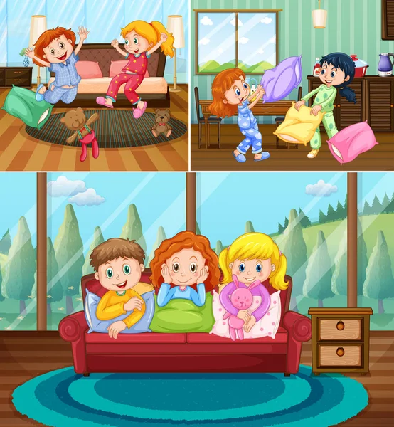 Girls at slumber party in the house — Stock Vector