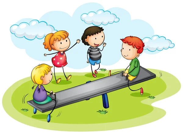 Kids playing seesaw in the park — Stock Vector