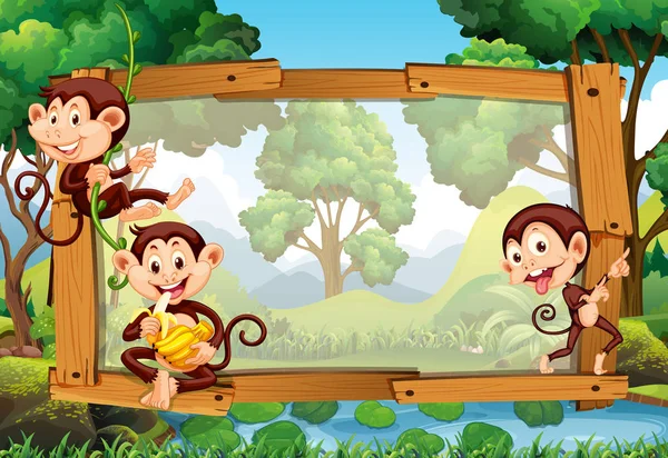 Frame design with monkeys in jungle — Stock Vector