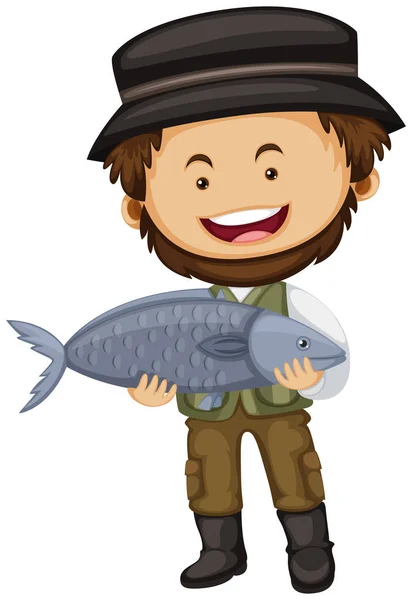 Pescador sosteniendo pescado crudo — Archivo Imágenes Vectoriales