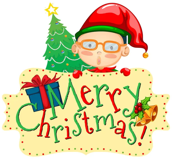 Biglietto natalizio con elfo e albero — Vettoriale Stock