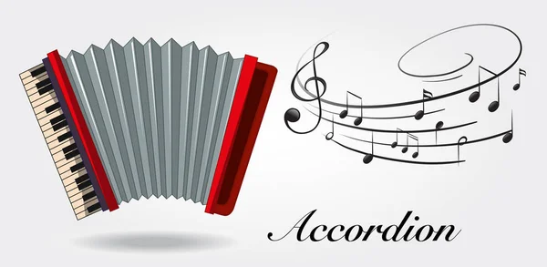 Accordéon et notes de musique sur fond blanc — Image vectorielle