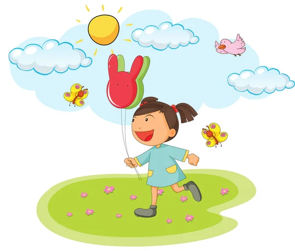 Little girl holding balloons in the park — Stock Vector