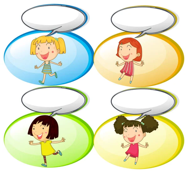 Little girls and communication bubbles — Stock Vector