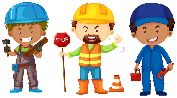 Three men doing different jobs — Stock Vector