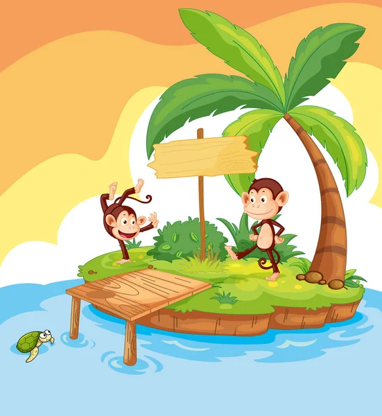 Dois macacos na ilha — Vetor de Stock