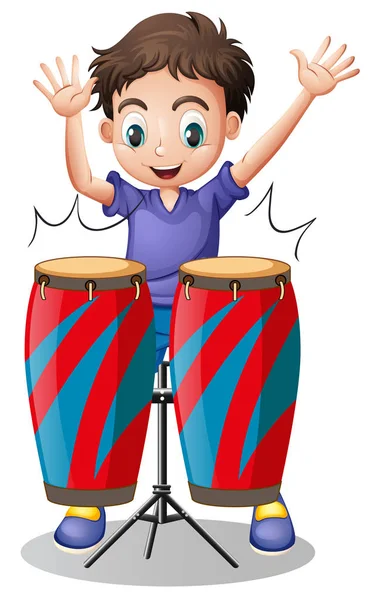 Little boy playing with drums — Stock Vector
