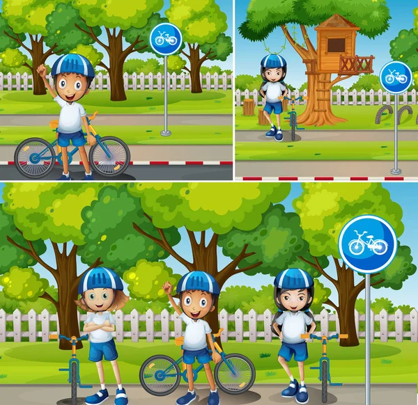 Děti na kolech do parku — Stockový vektor