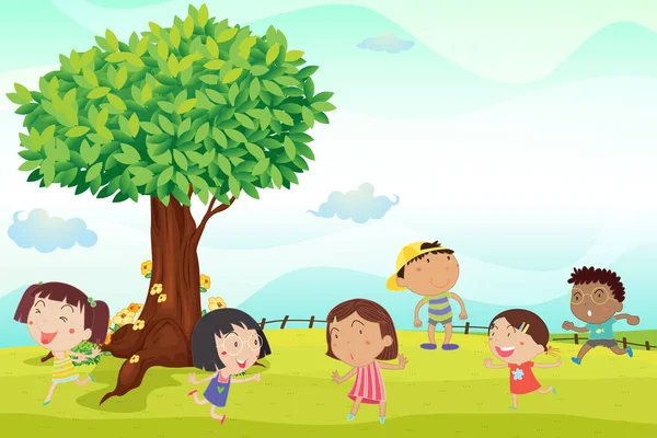 Six children running in park — Stock Illustration Six children running in park Stock Vector
