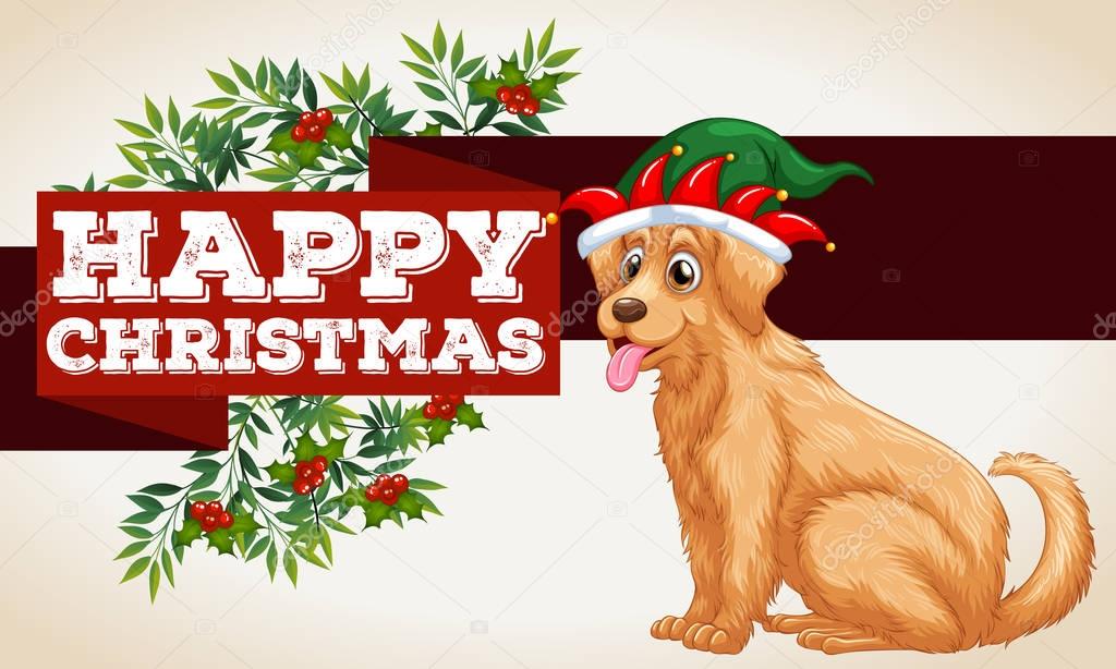 Christmas card template with dog and mistletoes