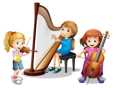 Üç kız müzik çalma