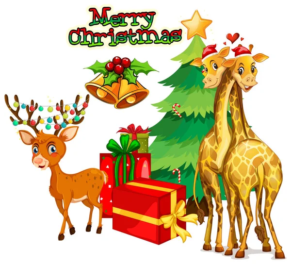 Tema navideño con ciervo y jirafa — Archivo Imágenes Vectoriales