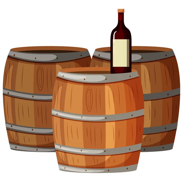 Garrafa de vinho em barris de madeira — Vetor de Stock