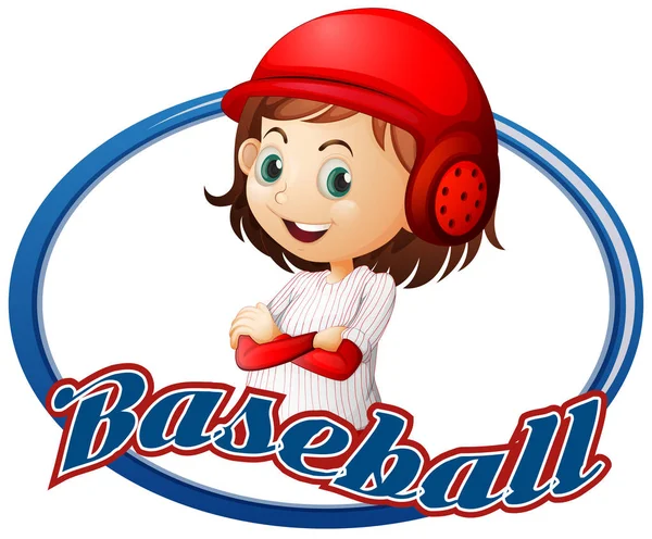 Design de logotipo de beisebol com jogador menina —  Vetores de Stock
