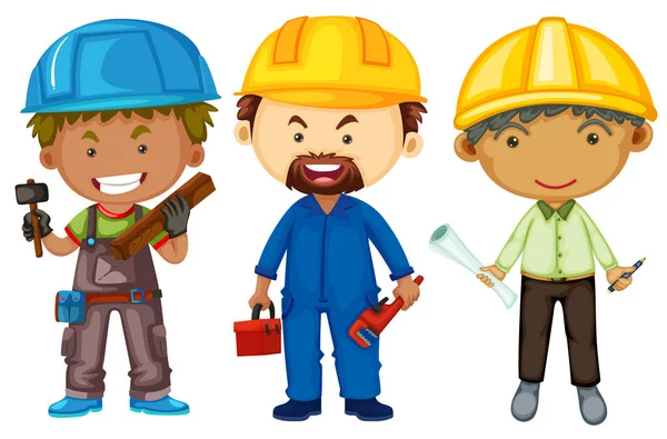 Three men with different jobs — Stock Vector