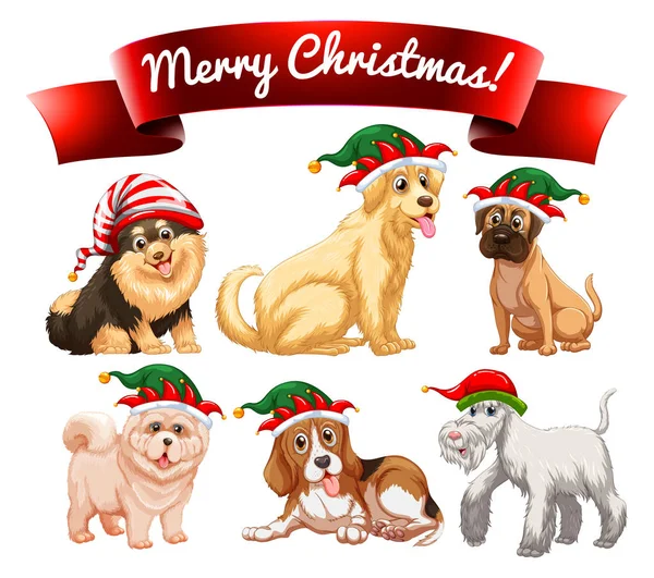 Tema natalizio con molti cani — Vettoriale Stock