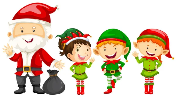 Santa a elfy na Vánoce — Stockový vektor