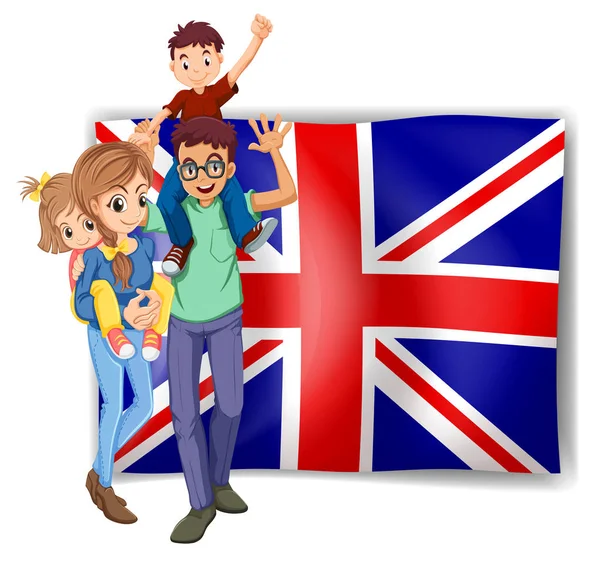 Familia británica y bandera de fondo — Archivo Imágenes Vectoriales