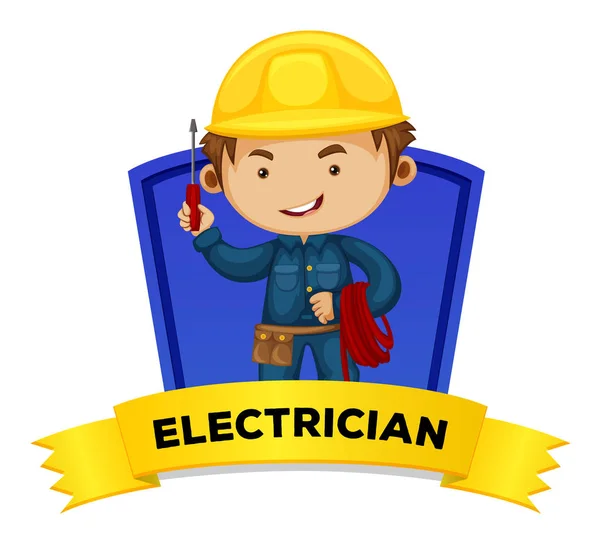 Occupation wordcard with word electrician — Stock Vector