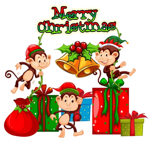 Tema natalizio con scimmie e regali — Vettoriale Stock