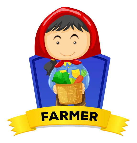 여성 농부와 레이블 디자인 — 스톡 벡터