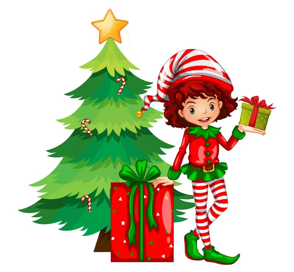 Christmas theme with tree and elf — Stock Vector