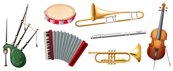 Různé typy hudebních nástrojů — Stockový vektor